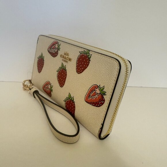 coach Long Zip Around Wallet With Strawberry Print cao90 - Picture 4 of 7